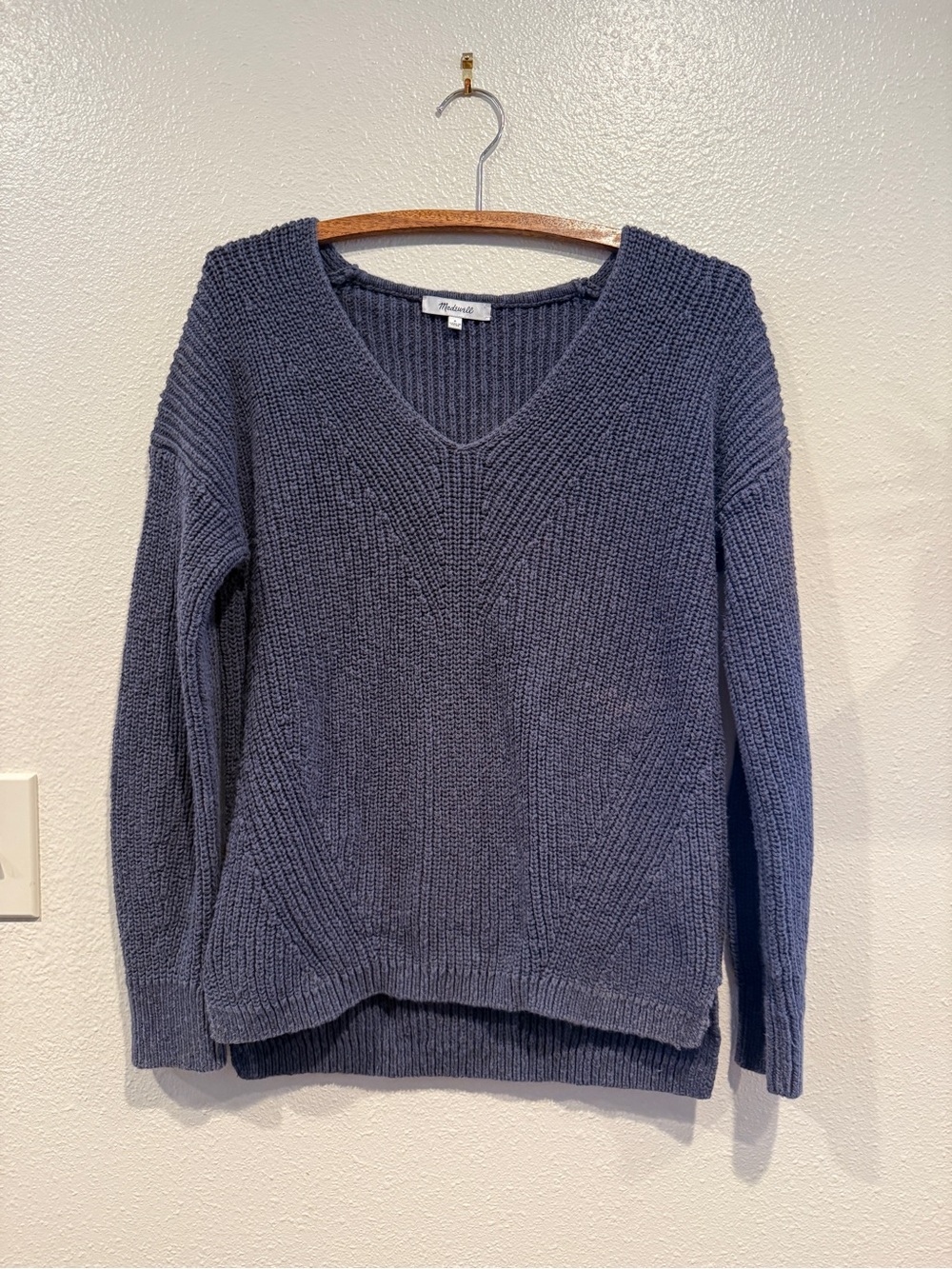 Madewell Slate Blue V-Neck Ribbed Pullover Sweater cotton S
